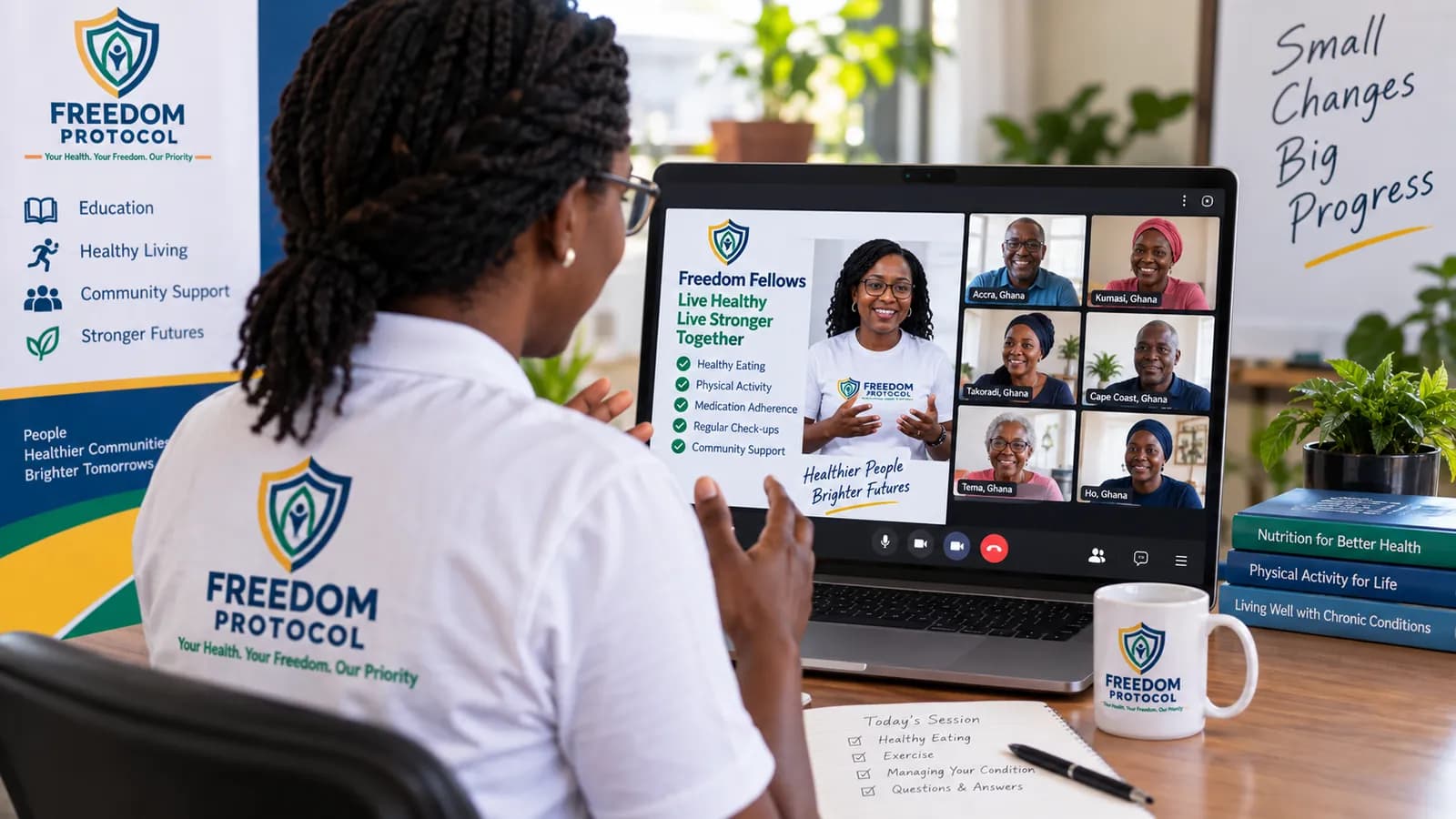 Online health education workshop on a laptop